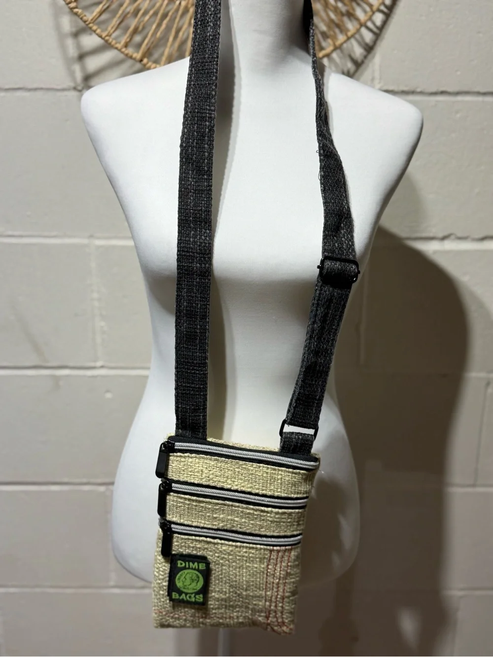 Small Crossbody Bag - Cream with Black Strap